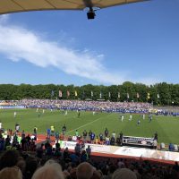 Das Aufstiegsspiel gegen Dynamo Berlin am 4. Juni kam noch ohne künstliches Licht aus. Für das nächste Heimspiel des VfB am 9. August wird eine mobile Flutlichtanlage installiert. Foto: Stadt Oldenburg.